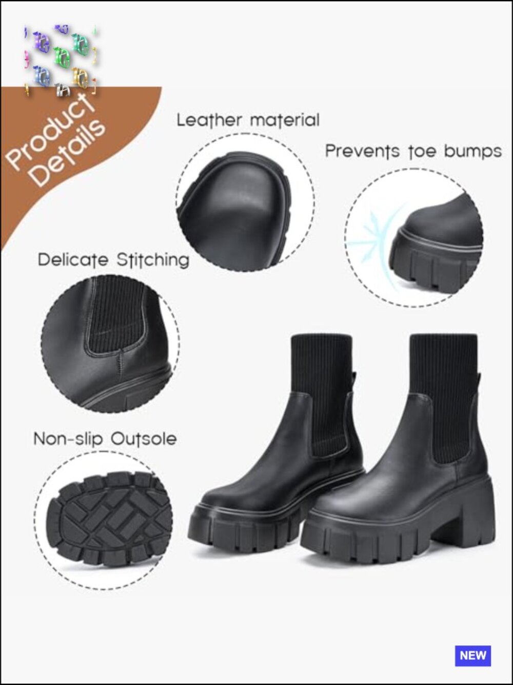 Chelsea Ankle Boots Chunky Heel Lug Sole Comfy Slip On Fall Winter Booties - Picture 3 of 7